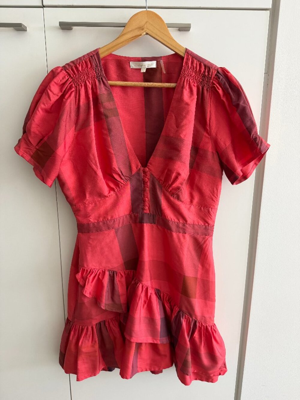 LoveShackFancy Bea Plaid Ruffled Dress 100% Silk